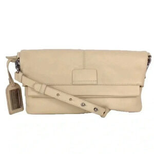 Badgley Mischka Helene Leather Fold Over Crossbody Clutch - Latte